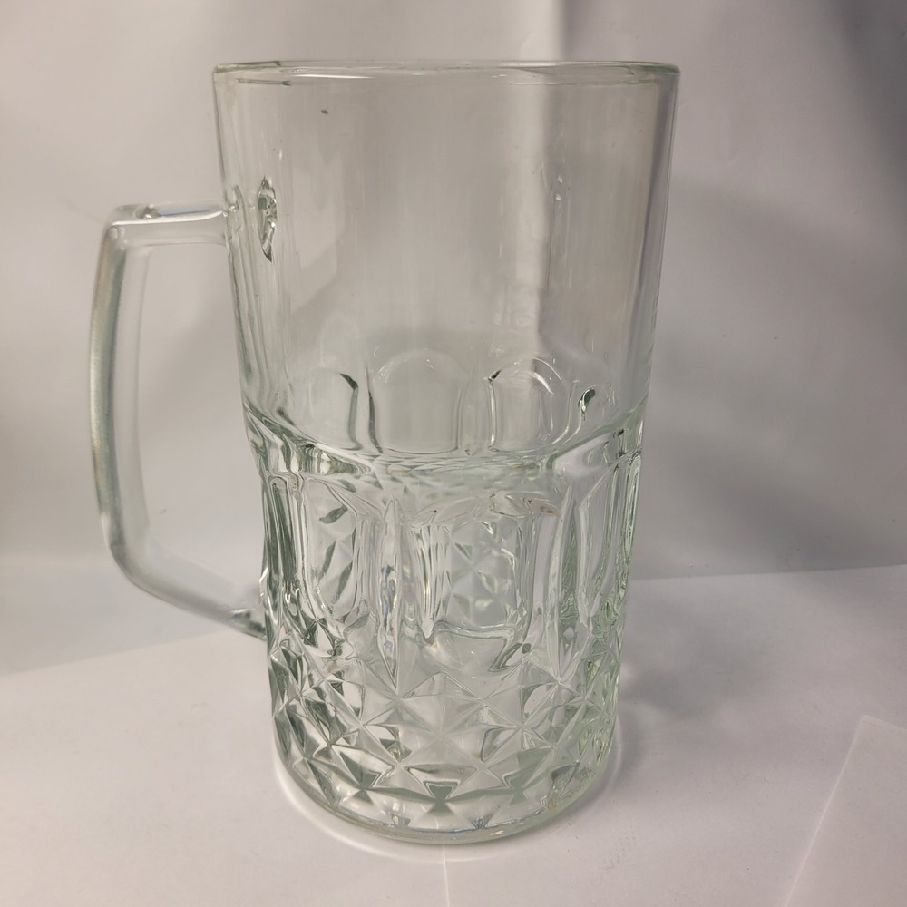 Gibson Jewelite Glass Beer Mug Stein Diamond Cut Pattern Clear 6 Inch Pub Drinks